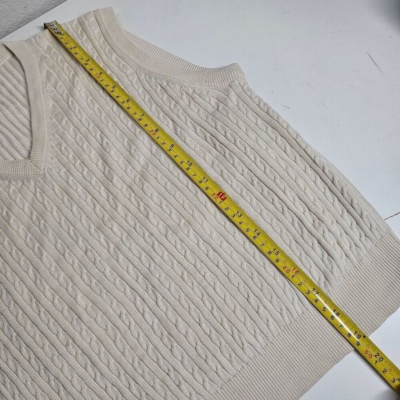 1990s Vintage Lady Player Beige Cable Knit Sleeveless Sweater Vest Silk Womens M - Picture 6 of 8